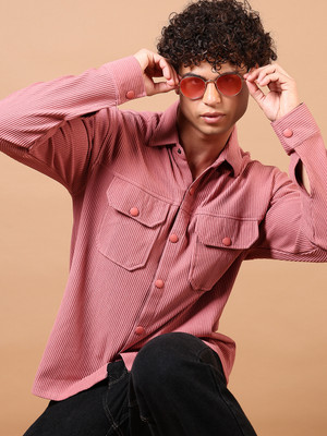 V-MART Men Solid Casual Pink Shirt