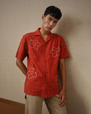 MUFTI Men Embroidered Casual Red Shirt