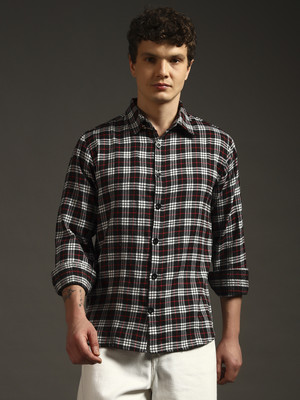 BNS Men Checkered Casual Black Shirt