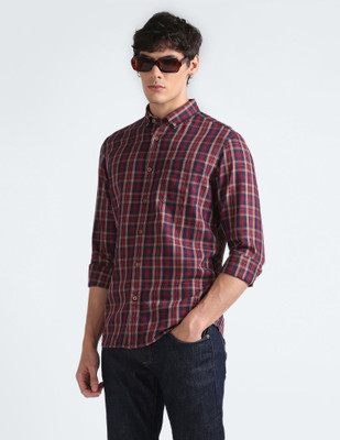 FLYING MACHINE Men Checkered Casual Red, Blue Shirt