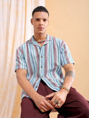 The Indian Garage Co. Men Striped Beach Wear Maroon Shirt