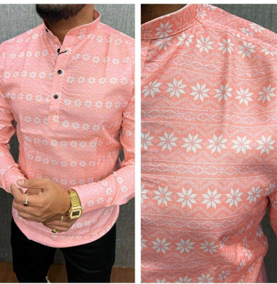 STELLALIFE Trend Men Printed Casual Pink Shirt