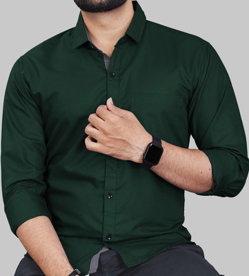 VAAADDO Men Solid Formal Dark Green Shirt