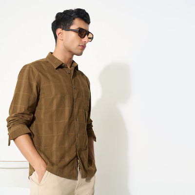 Peregrine by Pantaloons Men Checkered Casual Brown Shirt