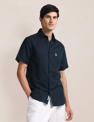 U.S. POLO ASSN. Men Solid Casual Blue Shirt