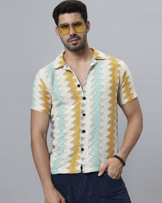 ARBIA FUNKI Men Printed Casual Yellow, Cream, Light Green Shirt