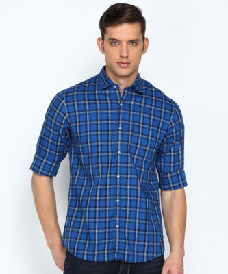 PETER ENGLAND Men Checkered Casual Blue Shirt