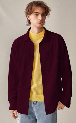MOXTE Men Self Design Casual Maroon Shirt