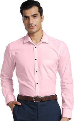 Binayak Men Solid Formal Pink Shirt
