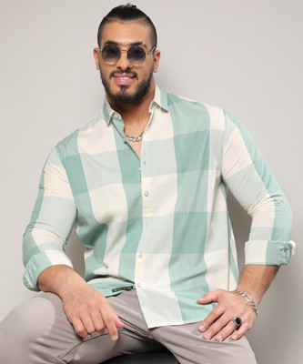 Instafab Plus Men Printed Casual White, Light Green, Grey Shirt