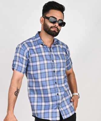 Tanip Men Checkered Casual Light Blue Shirt