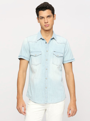 Pepe Jeans Men Washed Casual Light Blue Shirt