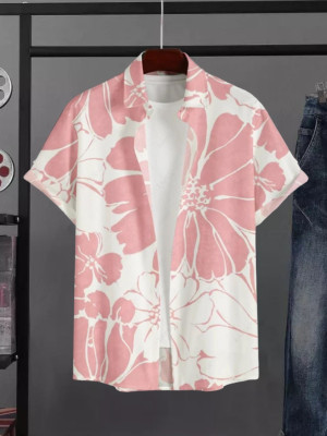 RIEVAA Men Dyed/Ombre Casual Pink Shirt