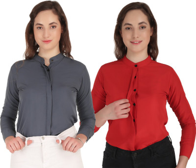 HEAVENS CREATIONS Women Solid Casual Red, Grey Shirt(Pack of 2)