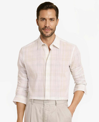 RARE RABBIT Men Self Design Formal White Shirt