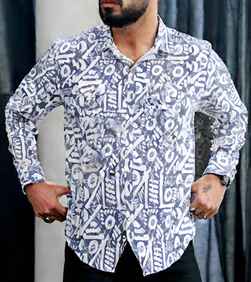 Plus91 Men Printed Casual Blue Shirt