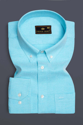 french crown Men Solid Formal Light Blue Shirt