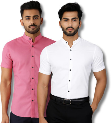 RANGFIT Men Solid Casual Pink, White Shirt(Pack of 2)