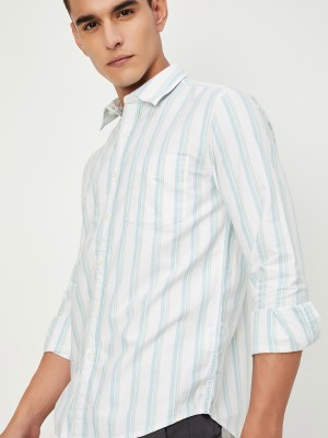 MAX Men Striped Casual White Shirt