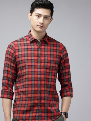 COLORPLUS Men Checkered Casual Red Shirt