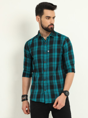 ALLWIN PAUL Men Checkered Casual Blue Shirt