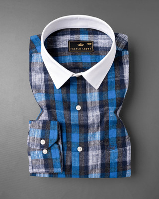 french crown Men Checkered Casual Blue Shirt