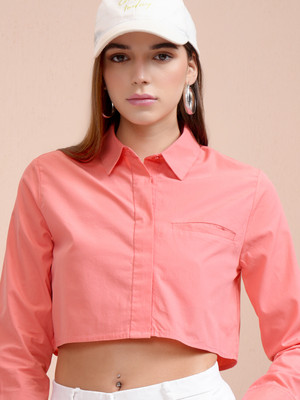 Tokyo Talkies Women Solid Casual Pink Shirt