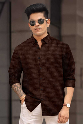 CFILORUX Men Color Block Casual Khaki Shirt