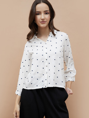 Fame Forever by Lifestyle Women Polka Print Casual White Shirt