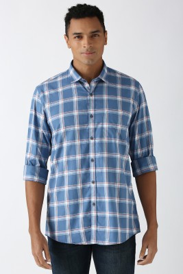 PETER ENGLAND Men Checkered Casual Blue Shirt