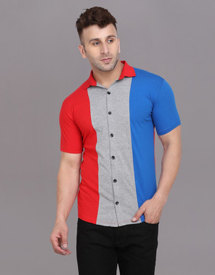Blisstone Men Color Block Casual Silver, Red, Blue Shirt
