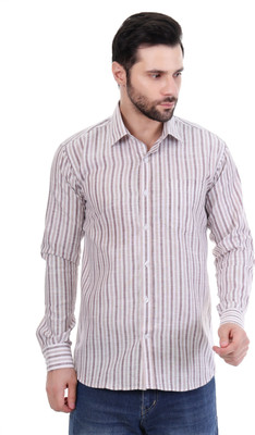 BEEDARK Men Striped Casual White Shirt