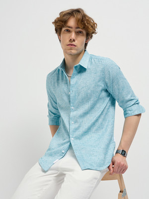 THE BEAR HOUSE Men Self Design Casual Blue Shirt
