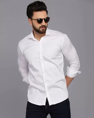 MOONBELL Men Solid Casual White Shirt