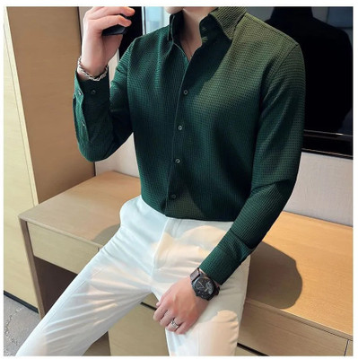 JAIME CREATION Men Self Design Formal Green Shirt