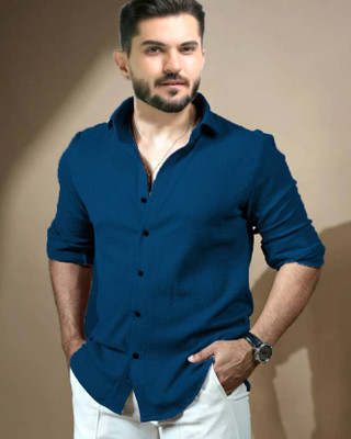 Marmic Fab Men Solid Casual Dark Blue Shirt