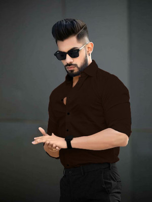 EVIQE Men Solid Casual Brown Shirt