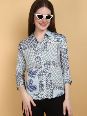 V-MART Women Printed Casual Blue Shirt