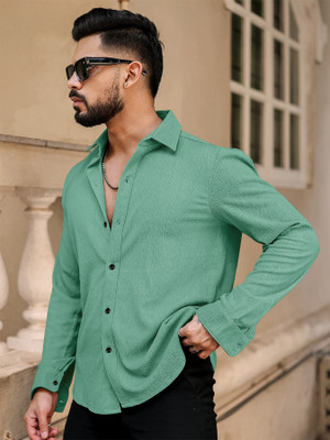 Khushi Creation Men Self Design Casual Green Shirt