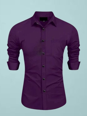 MUMIN Men Solid Formal Purple Shirt