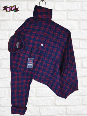 Marc Laurent Men Checkered Casual Dark Blue, Red Shirt