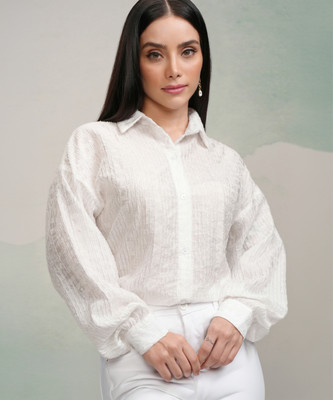 Tokyo Talkies Women Checkered Casual White Shirt