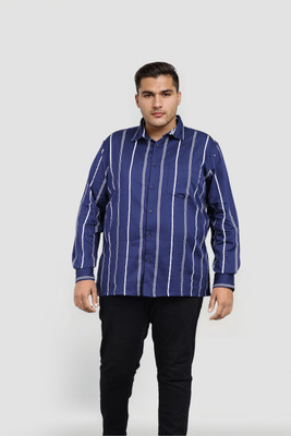 iVOC Men Striped Casual Dark Blue, White Shirt