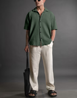 EBRANDLADY TRENDZ Men Self Design Casual Green Shirt