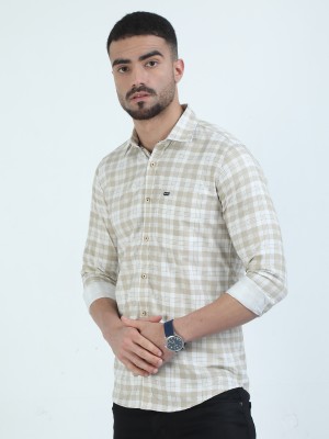 ROCKET SCIENCE Men Checkered Casual Beige, White Shirt