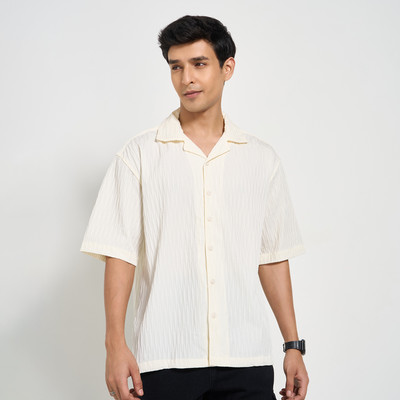 PEOPLE Men Self Design Casual White Shirt