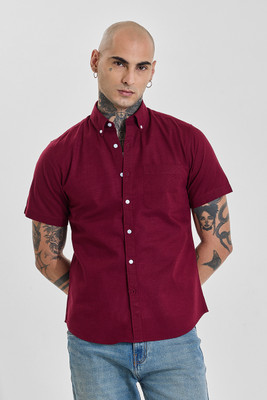 Snitch Men Solid Casual Maroon Shirt
