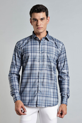 Appel Touch Men Checkered Formal Dark Blue Shirt