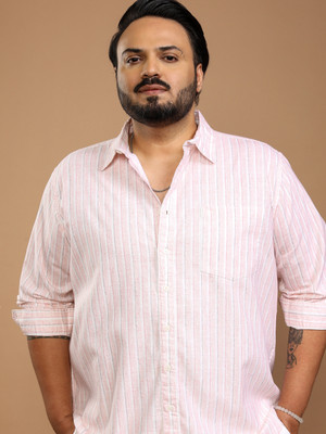 HIGHLANDER Men Striped Casual Pink Shirt