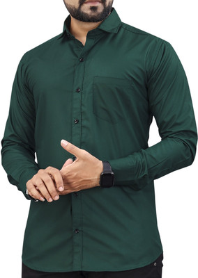 Refresh Men Solid Formal Dark Green Shirt